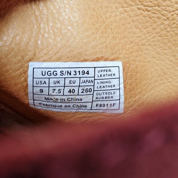 UGG Booties Women 9 Maroon Suede Lace Up Peep Toe High Wedge Elyse Sandal Shoes - Picture 11 of 12